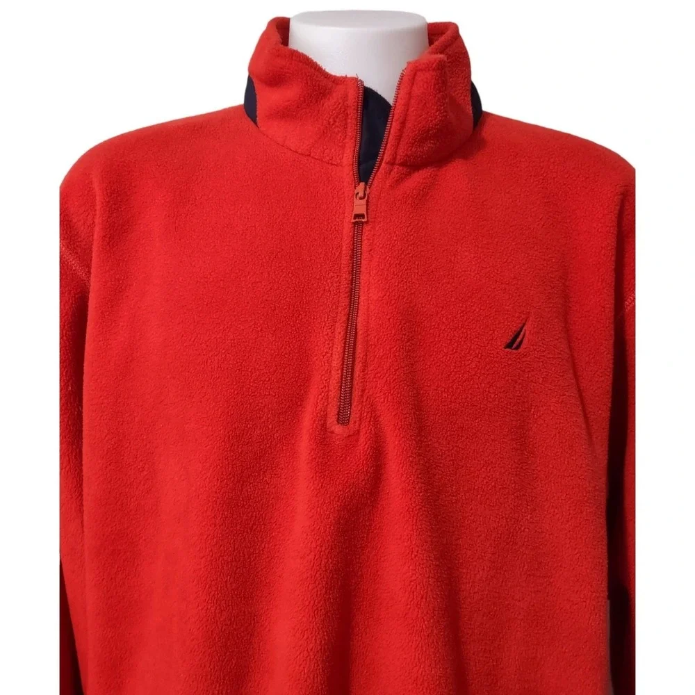 Nautica Fleece Pullover XXL Mens Gorp Core Cabin Core Red Quarter Zip Logo Retro